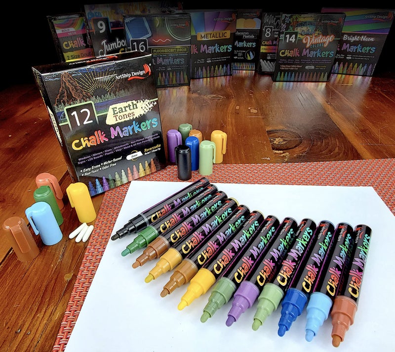 ArtShip Design 36 Chalk Markers Double Pack of Both Fine & Reversible Medium Tip Liquid Chalk Pens with Labels & Tip Tweezers Wet Erase Menu Boards, Windows, Mirrors, Non-Porous Chalkboards, Metal - Image 2